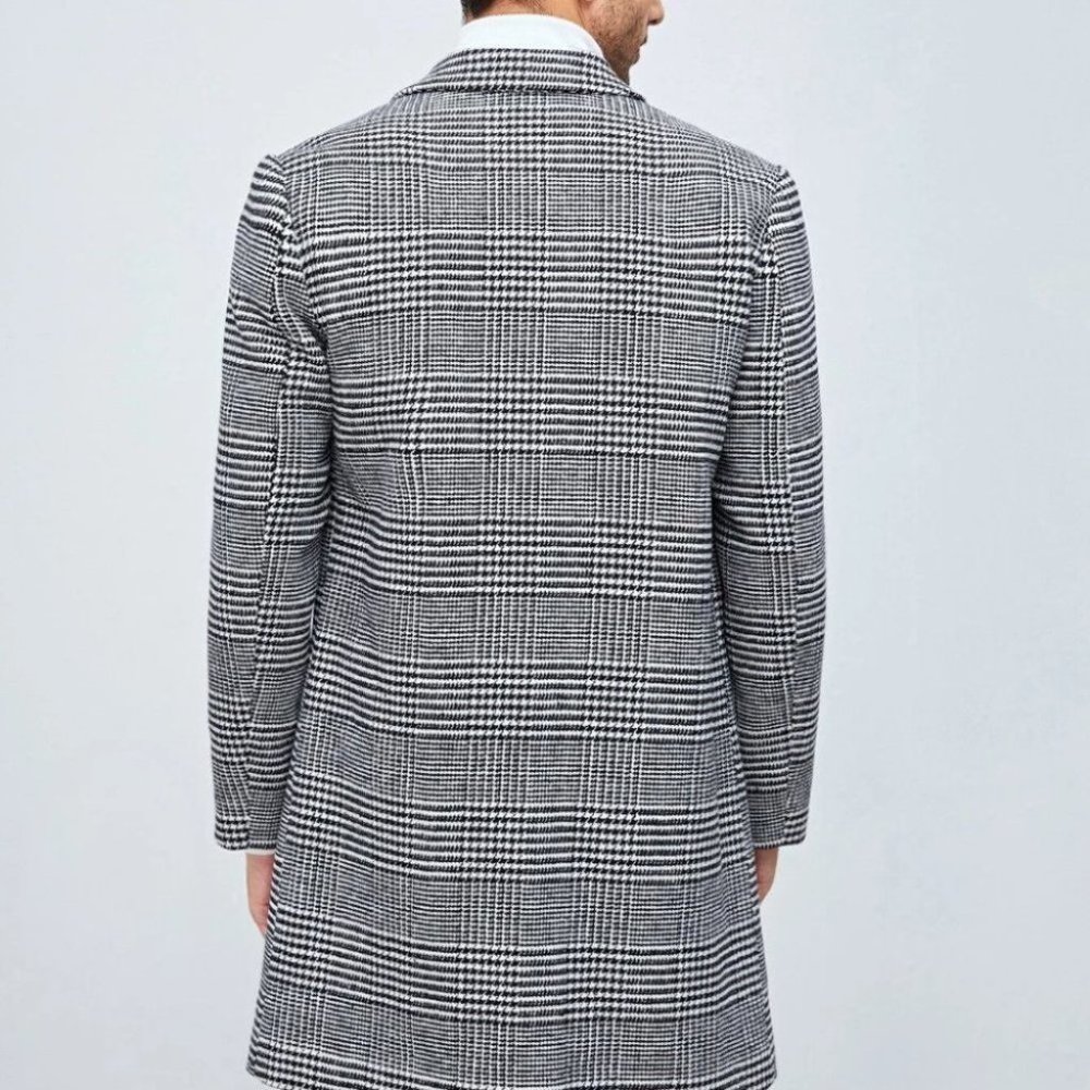 Neck overcoat with houndstooth pattern lapel - Picture 2 of 6